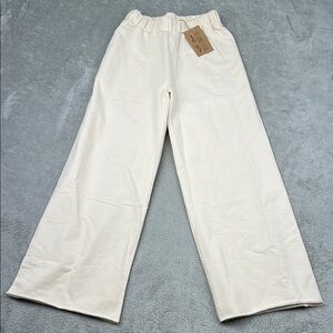 NEW The Simple Folk 0 Organic Cotton Cream Undyed The Wide Leg‎ Fleece Trouser